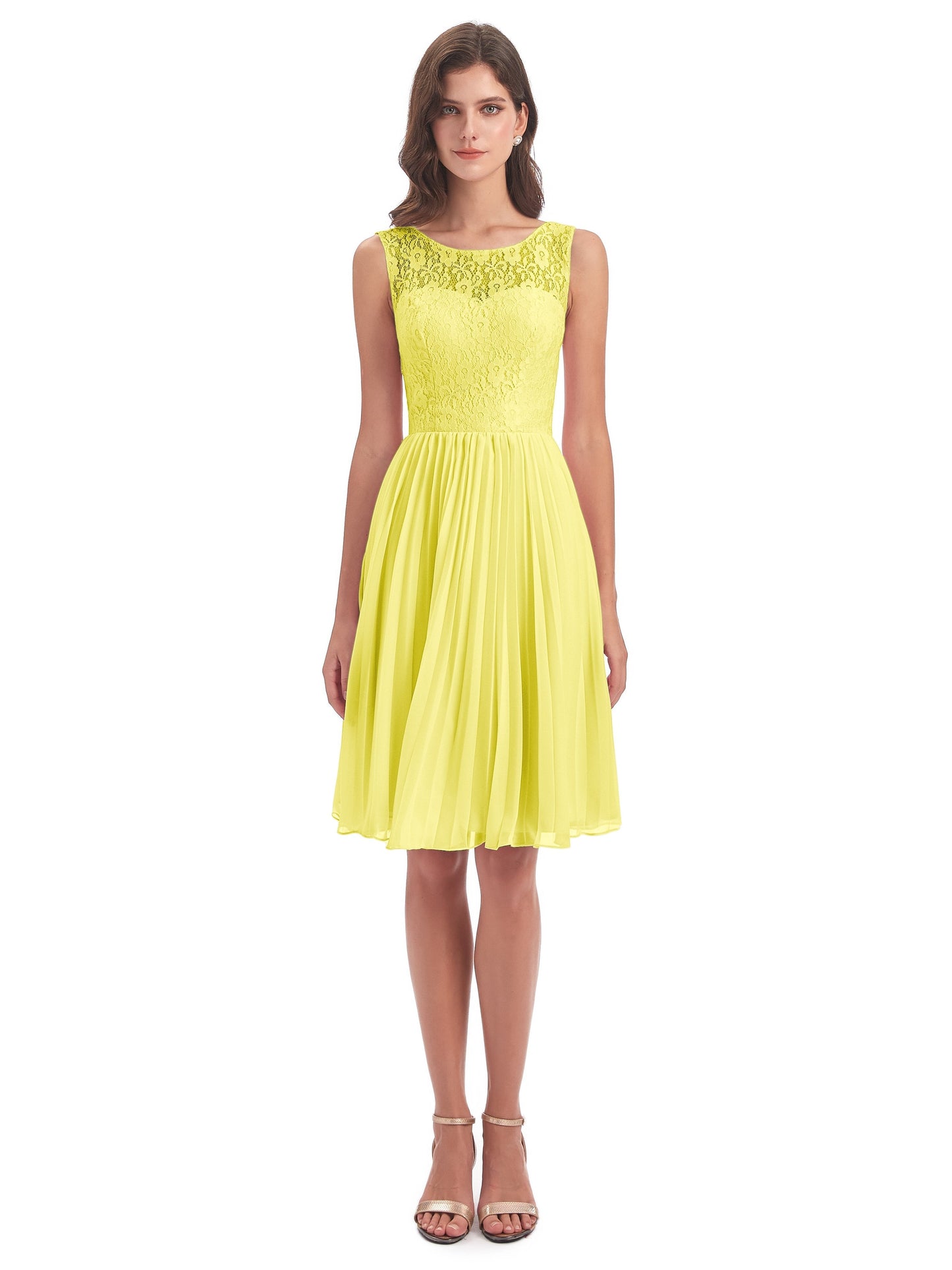 Eleanor Knee Length Scoop Sleeveless Lace Bridesmaid Dresses