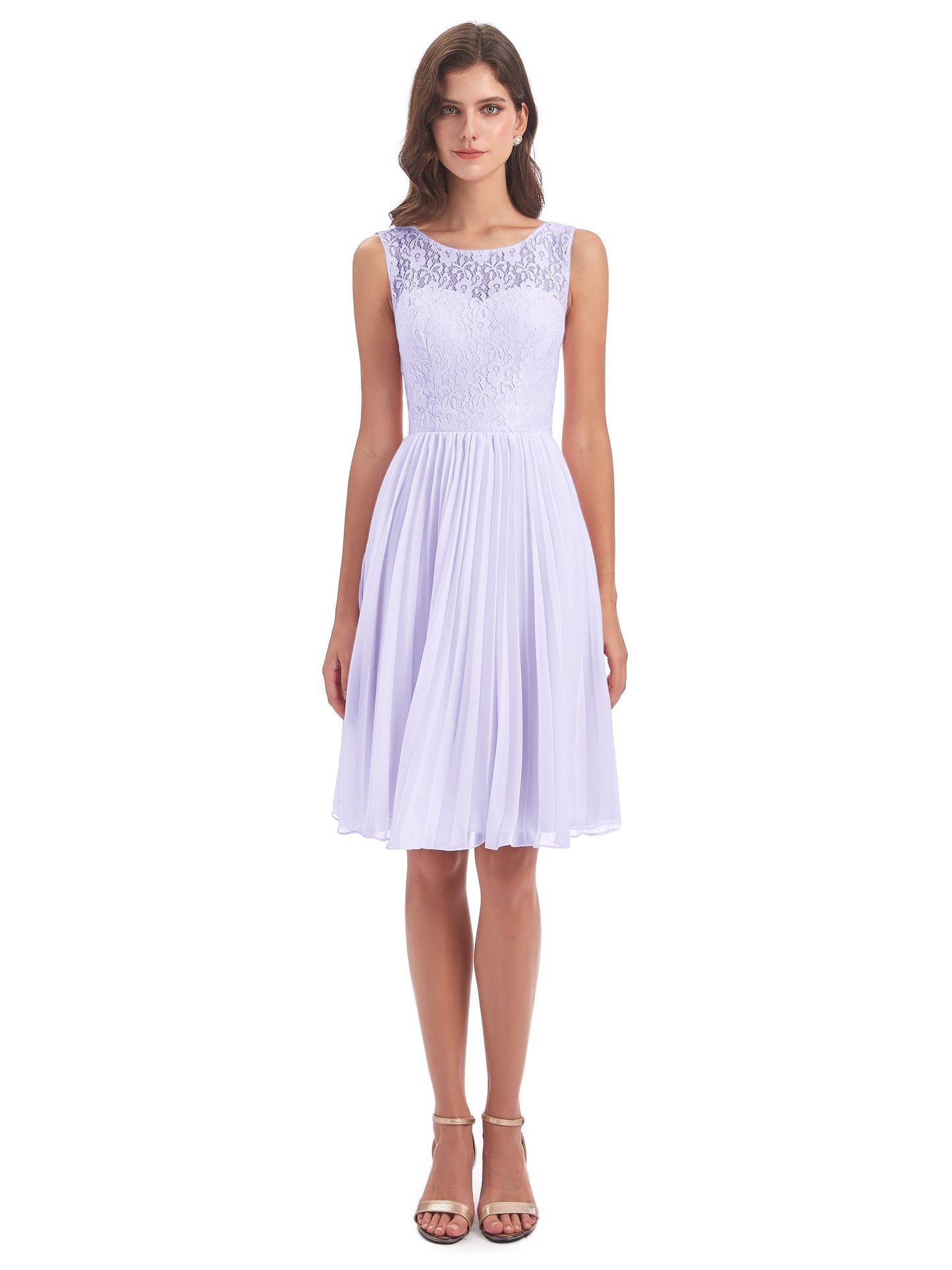 Eleanor Knee Length Scoop Sleeveless Lace Bridesmaid Dresses