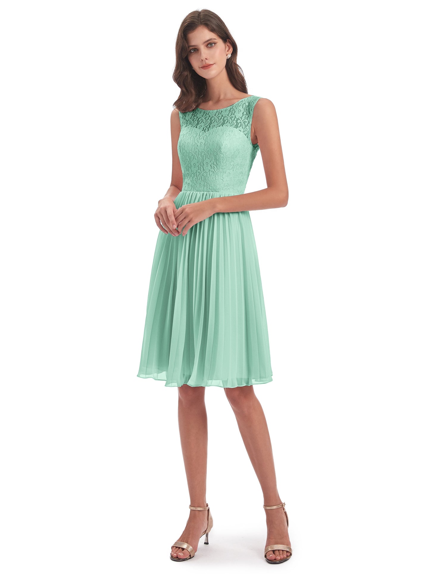 Eleanor Knee Length Scoop Sleeveless Lace Bridesmaid Dresses