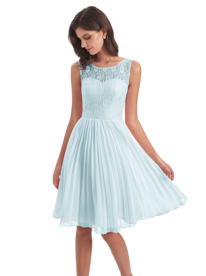 Eleanor Knee Length Scoop Sleeveless Lace Bridesmaid Dresses