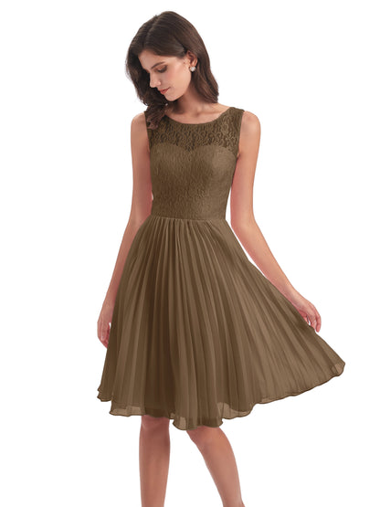 Eleanor Knee Length Scoop Sleeveless Lace Bridesmaid Dresses