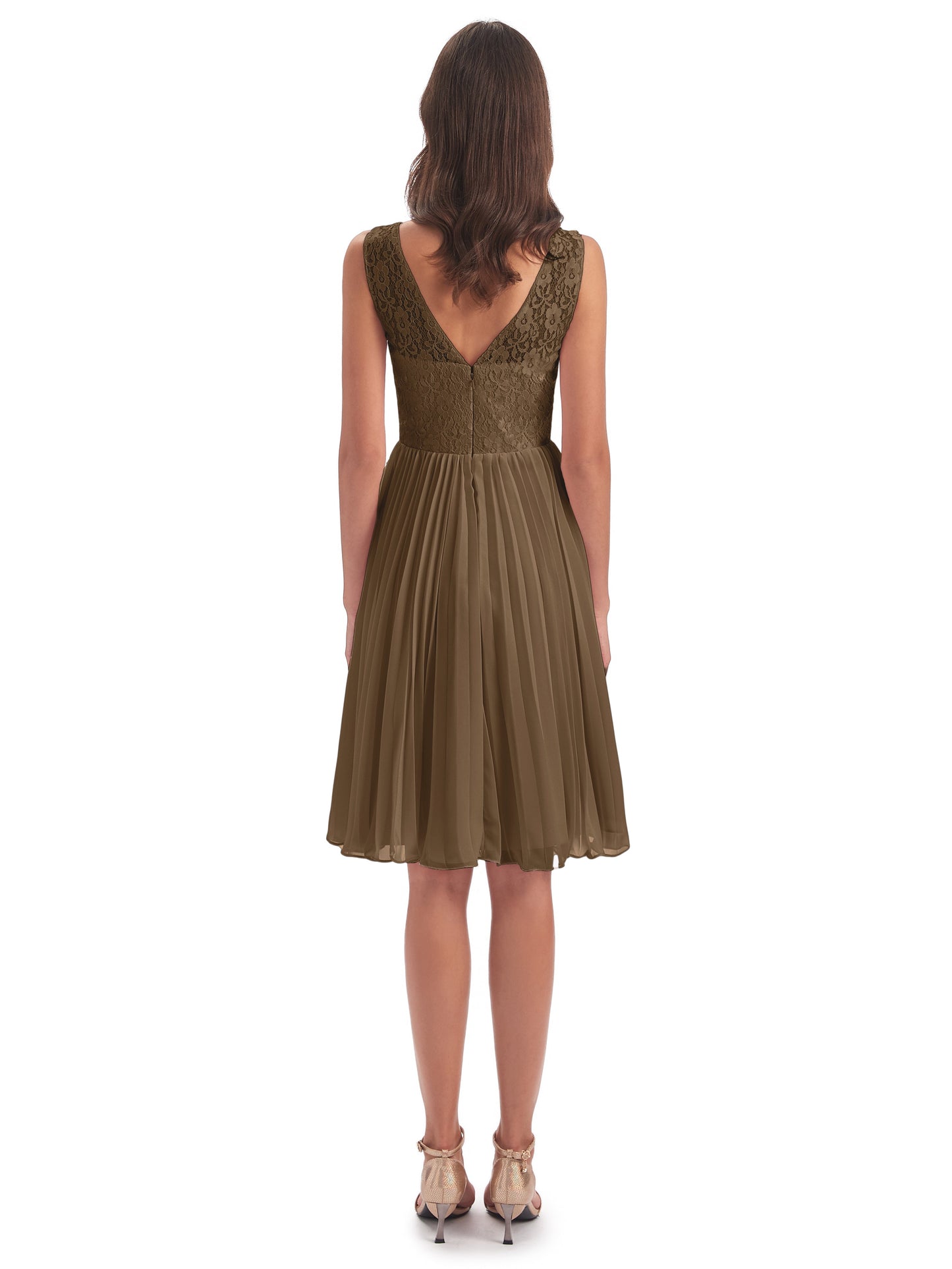 Eleanor Knee Length Scoop Sleeveless Lace Bridesmaid Dresses