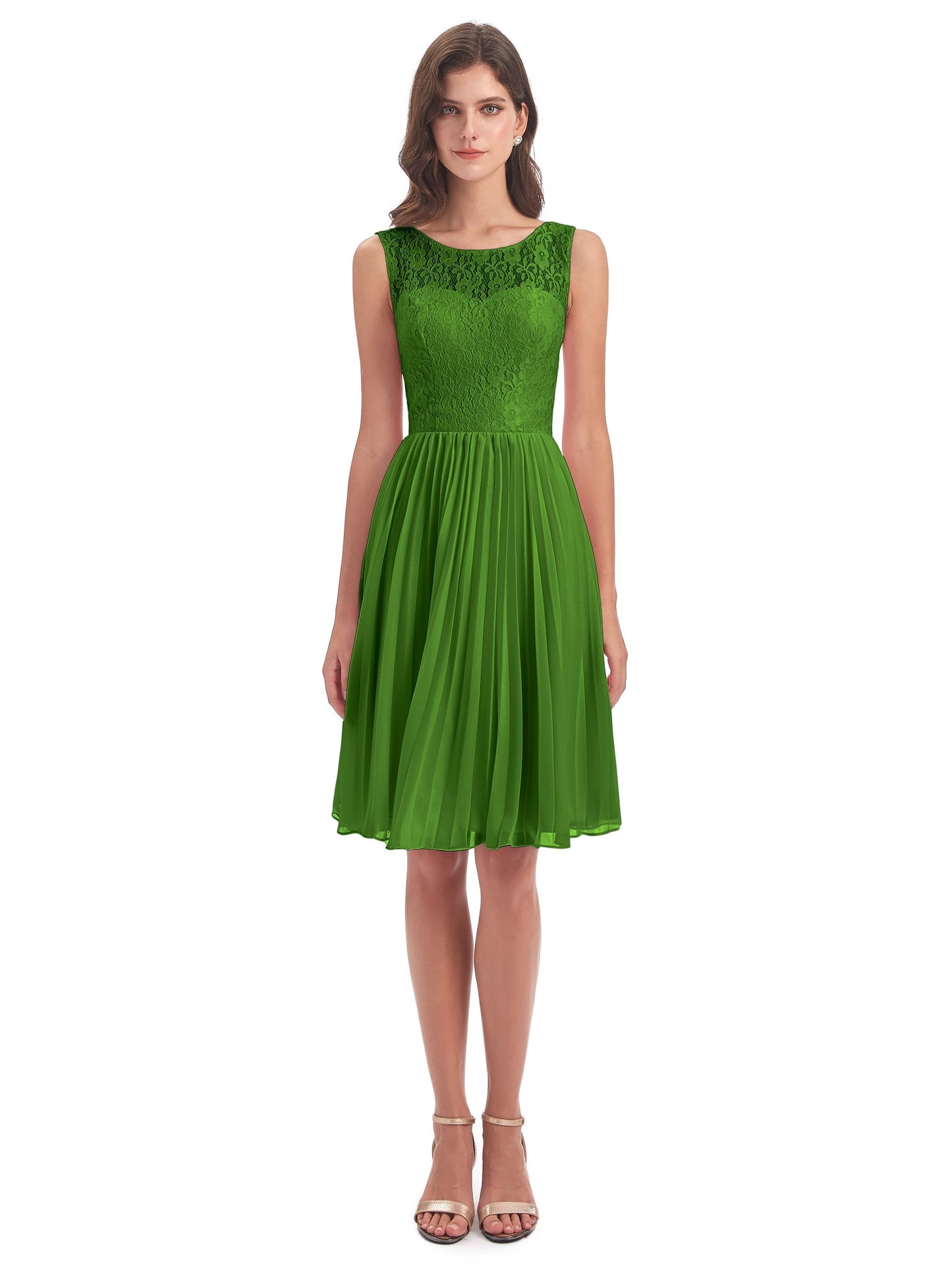 Eleanor Knee Length Scoop Sleeveless Lace Bridesmaid Dresses