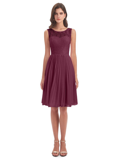 Eleanor Knee Length Scoop Sleeveless Lace Bridesmaid Dresses