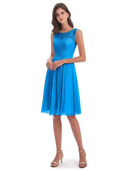 Eleanor Knee Length Scoop Sleeveless Lace Bridesmaid Dresses