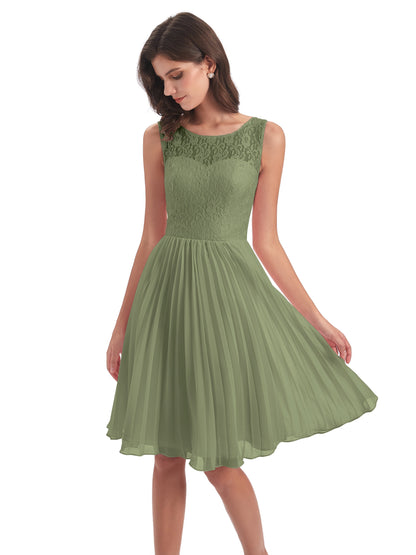 Eleanor Knee Length Scoop Sleeveless Lace Bridesmaid Dresses