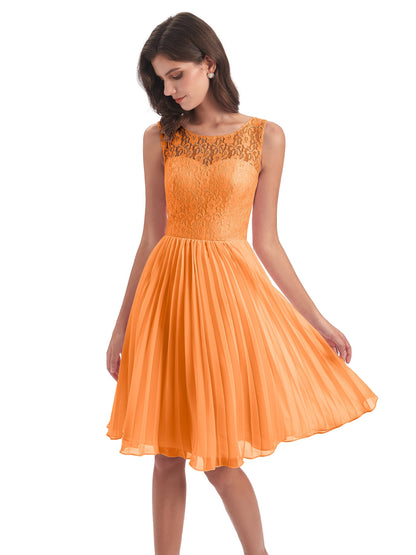Eleanor Knee Length Scoop Sleeveless Lace Bridesmaid Dresses