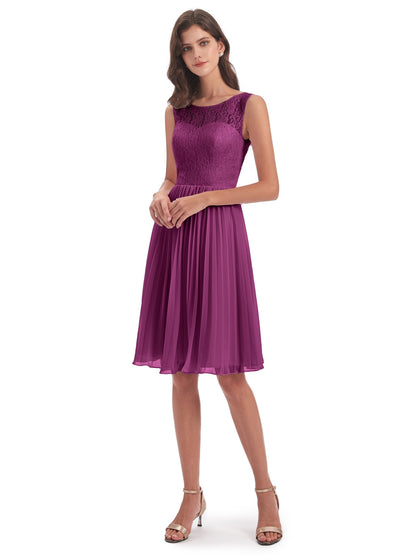 Eleanor Knee Length Scoop Sleeveless Lace Bridesmaid Dresses