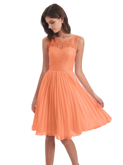 Eleanor Knee Length Scoop Sleeveless Lace Bridesmaid Dresses