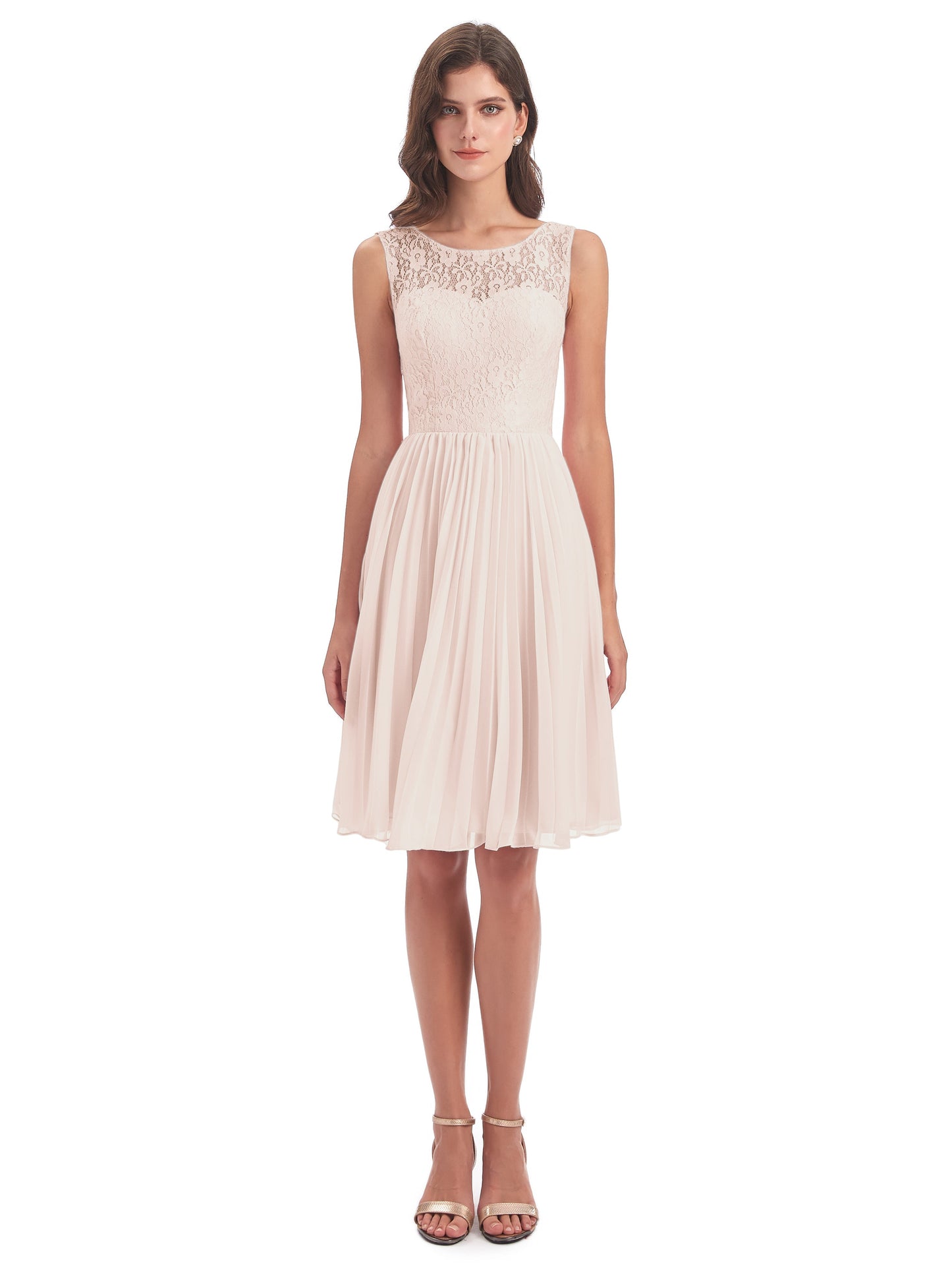 Eleanor Knee Length Scoop Sleeveless Lace Bridesmaid Dresses