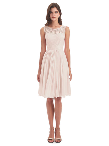 Eleanor Knee Length Scoop Sleeveless Lace Bridesmaid Dresses