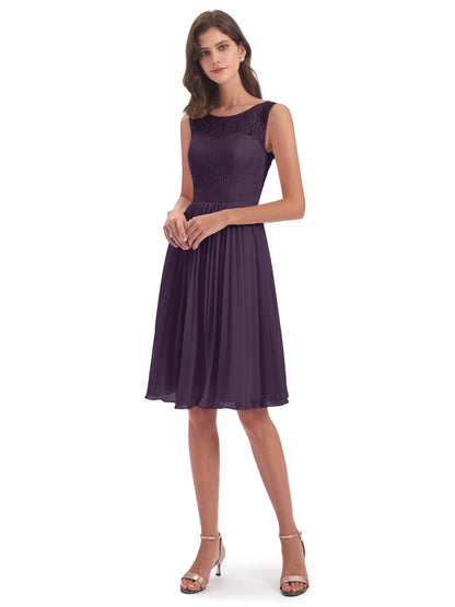 Eleanor Knee Length Scoop Sleeveless Lace Bridesmaid Dresses