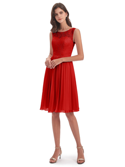Eleanor Knee Length Scoop Sleeveless Lace Bridesmaid Dresses
