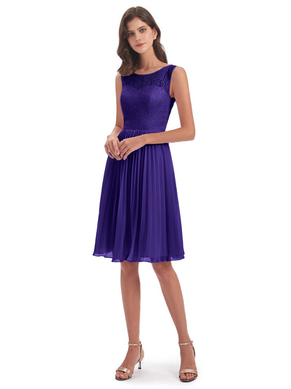 Eleanor Knee Length Scoop Sleeveless Lace Bridesmaid Dresses