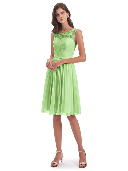 Eleanor Knee Length Scoop Sleeveless Lace Bridesmaid Dresses