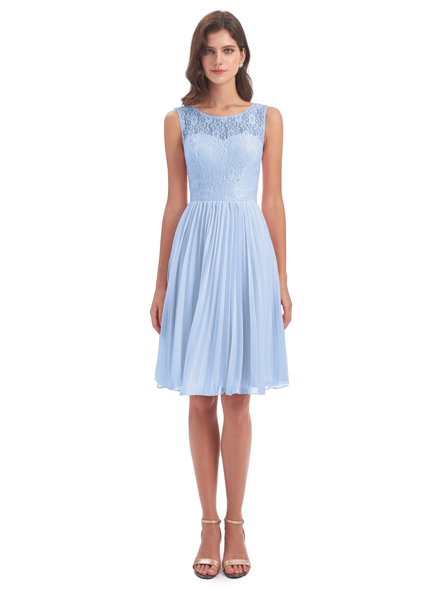 Eleanor Knee Length Scoop Sleeveless Lace Bridesmaid Dresses
