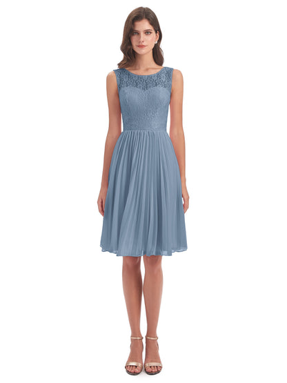 Eleanor Knee Length Scoop Sleeveless Lace Bridesmaid Dresses