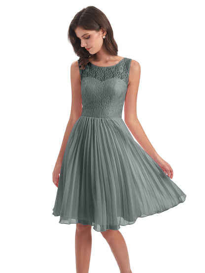 Eleanor Knee Length Scoop Sleeveless Lace Bridesmaid Dresses