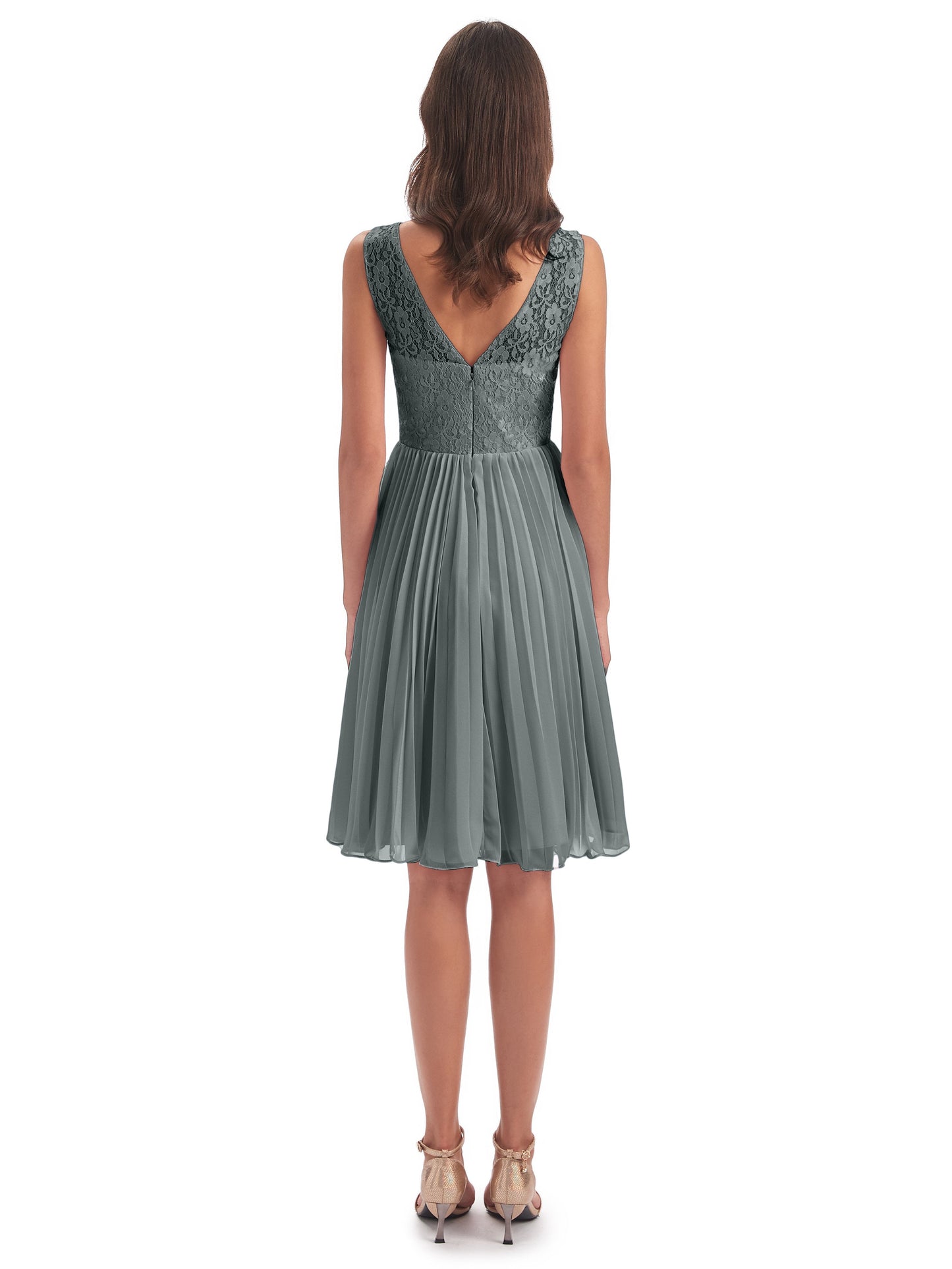 Eleanor Knee Length Scoop Sleeveless Lace Bridesmaid Dresses