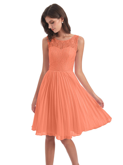 Eleanor Knee Length Scoop Sleeveless Lace Bridesmaid Dresses
