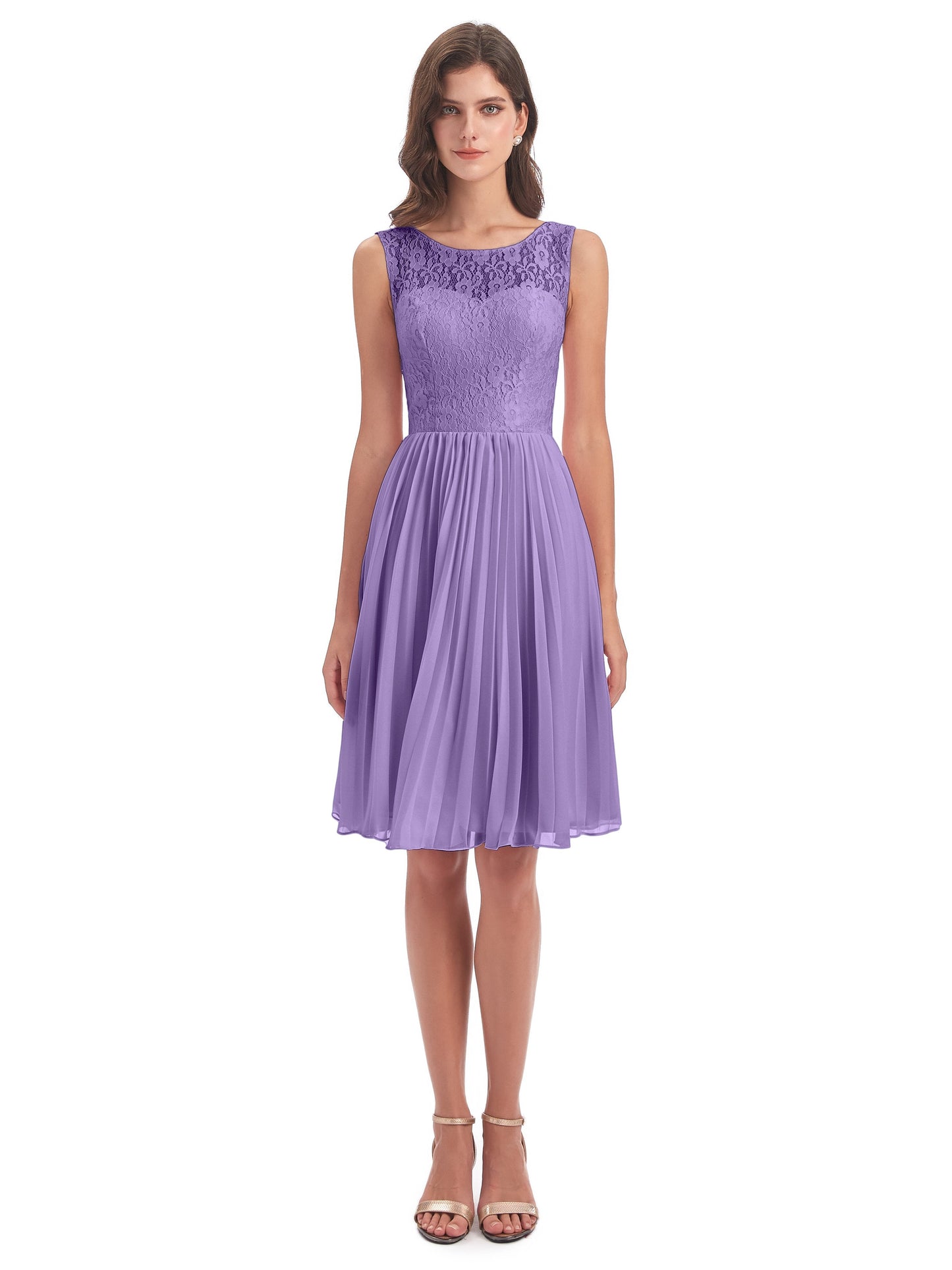 Eleanor Knee Length Scoop Sleeveless Lace Bridesmaid Dresses