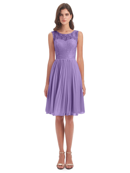 Eleanor Knee Length Scoop Sleeveless Lace Bridesmaid Dresses