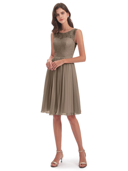 Eleanor Knee Length Scoop Sleeveless Lace Bridesmaid Dresses