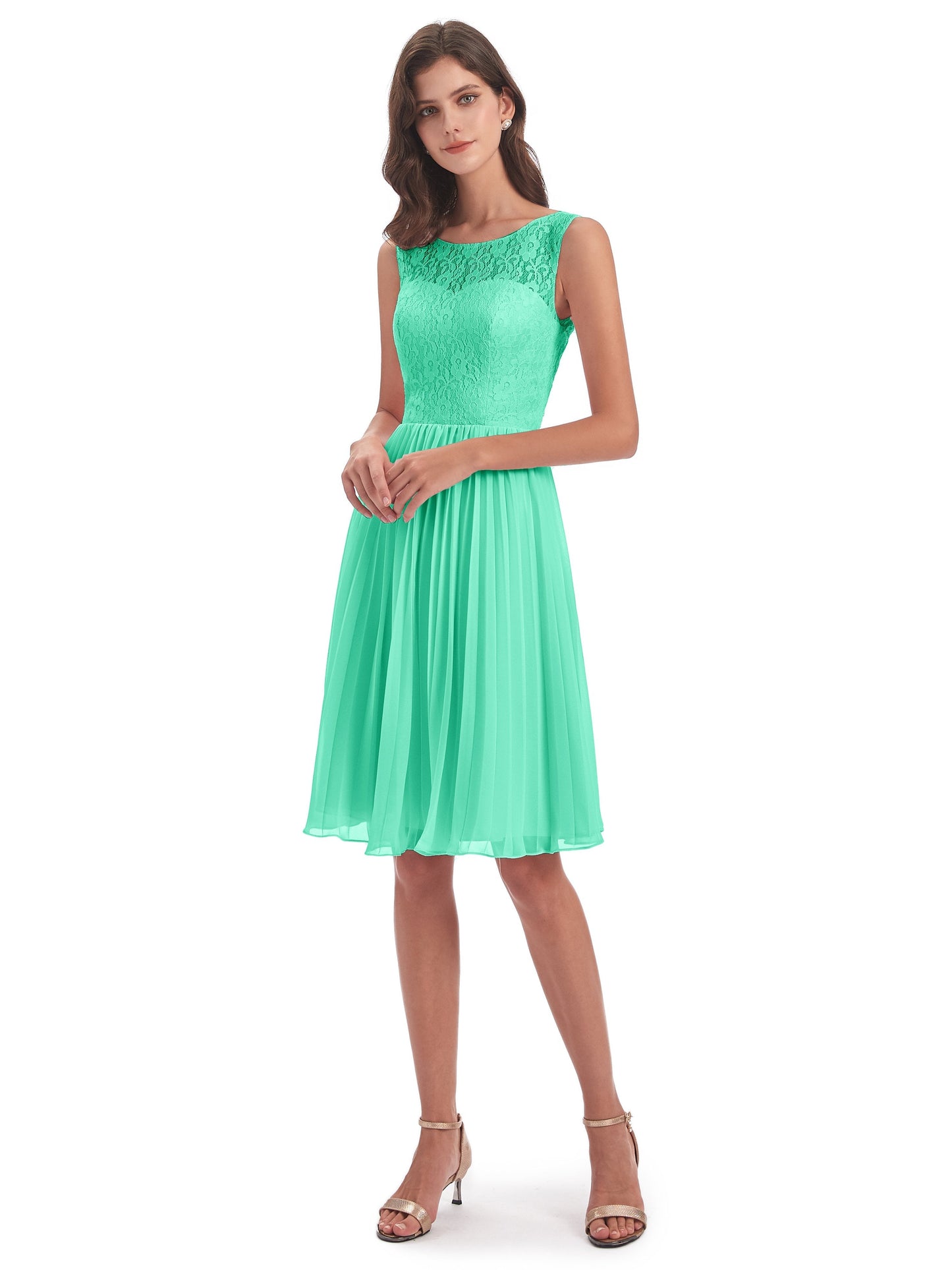 Eleanor Knee Length Scoop Sleeveless Lace Bridesmaid Dresses