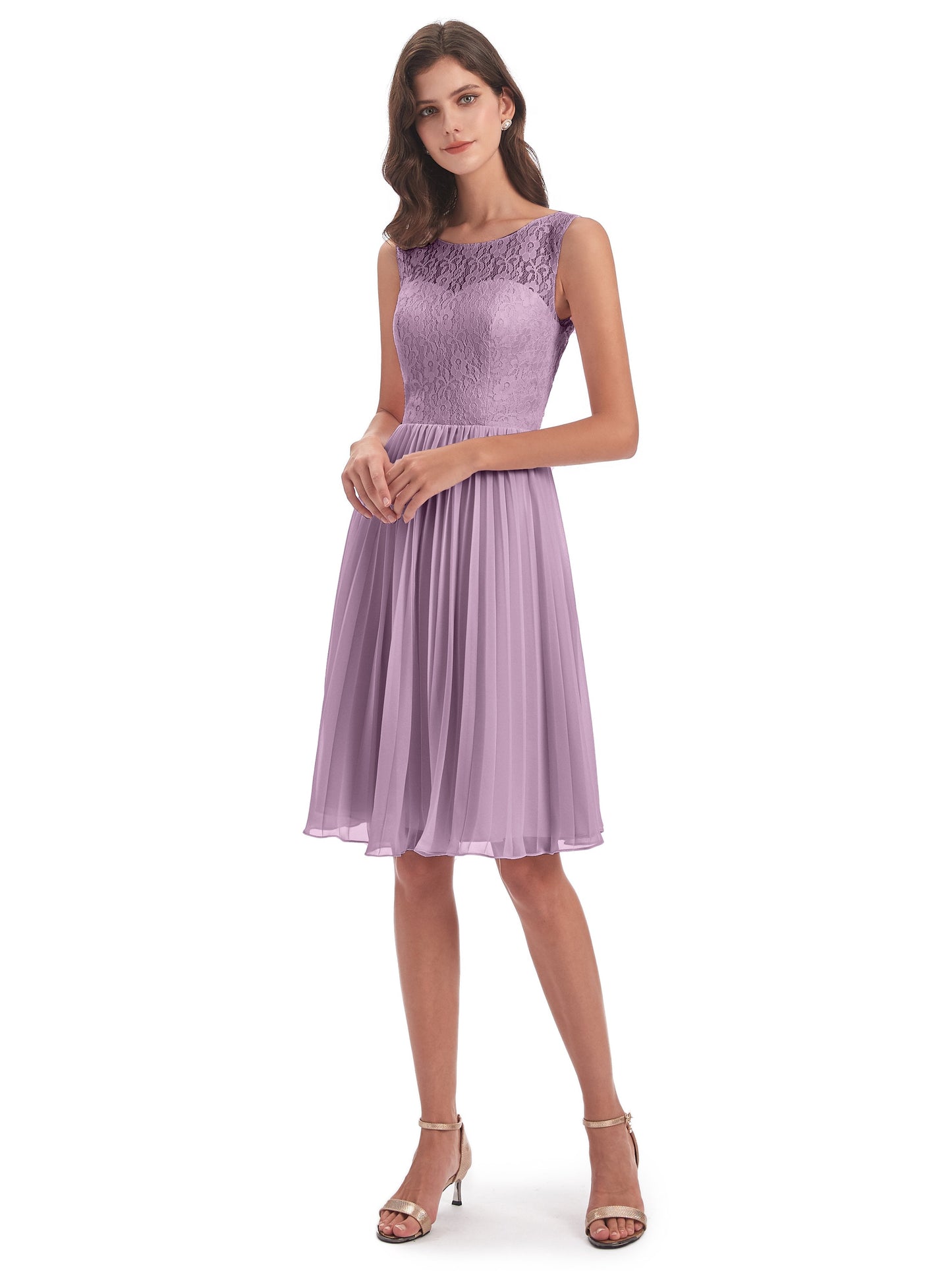 Eleanor Knee Length Scoop Sleeveless Lace Bridesmaid Dresses