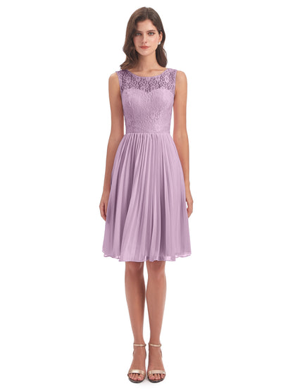 Eleanor Knee Length Scoop Sleeveless Lace Bridesmaid Dresses