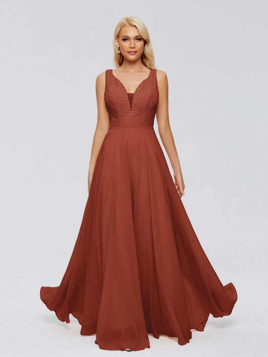Eliza V Neck Straps Chiffon Bridesmaid Dresses