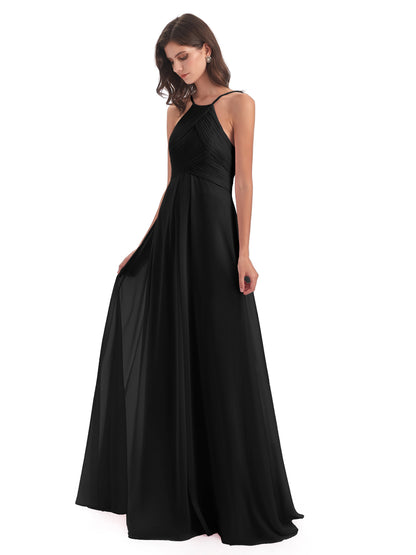 Ellison Floor Length Halter Keyhole Chiffon Bridesmaid Dresses