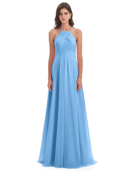 Ellison Floor Length Halter Keyhole Chiffon Bridesmaid Dresses