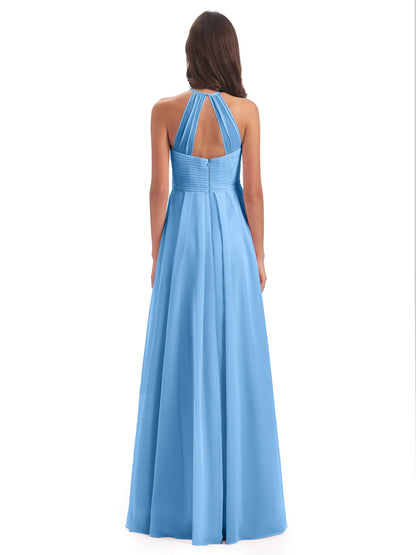 Ellison Floor Length Halter Keyhole Chiffon Bridesmaid Dresses