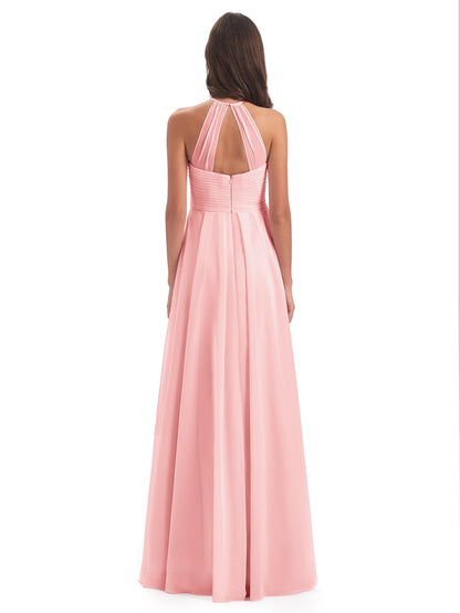 Ellison Floor Length Halter Keyhole Chiffon Bridesmaid Dresses