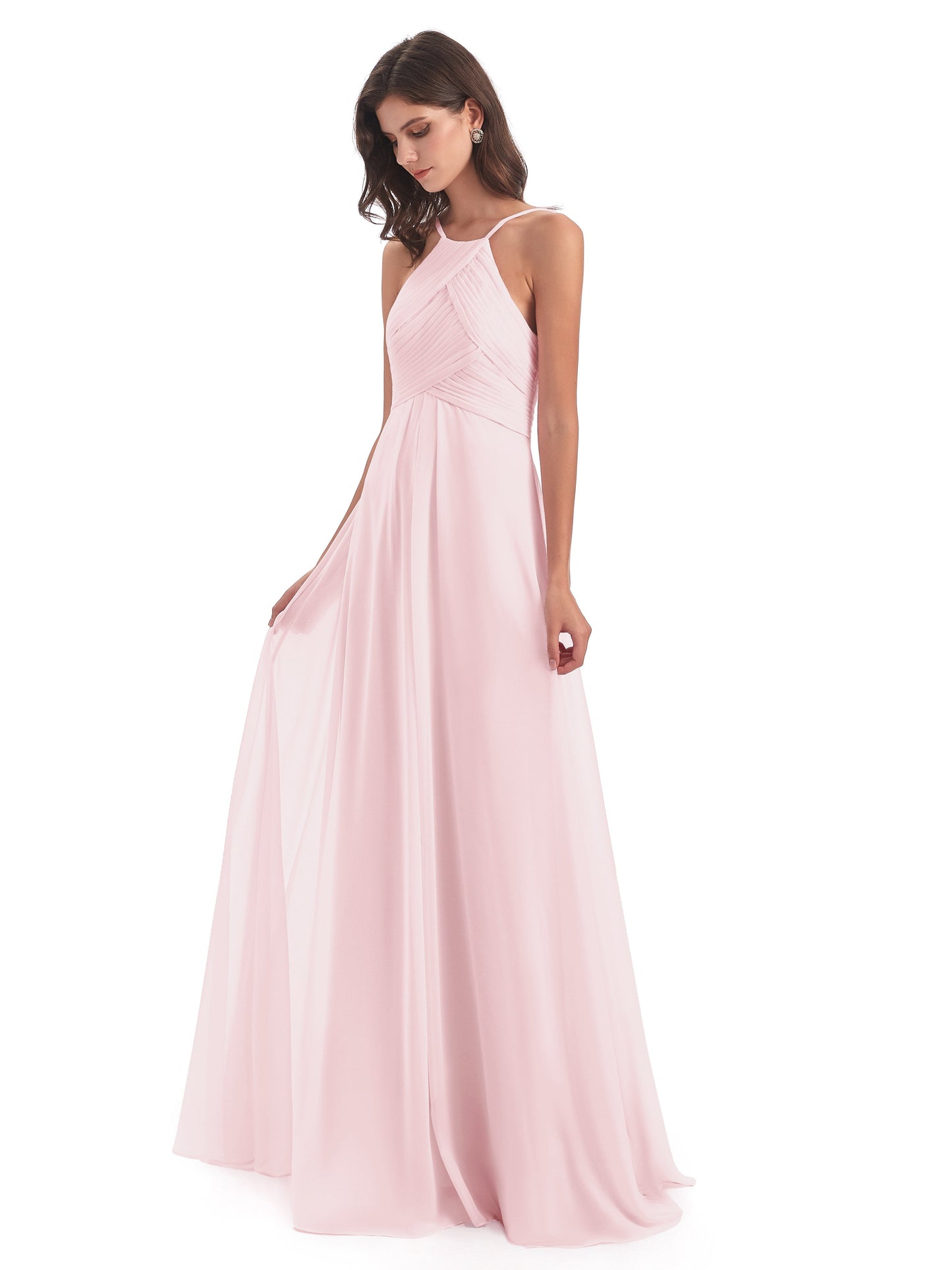 Ellison Floor Length Halter Keyhole Chiffon Bridesmaid Dresses
