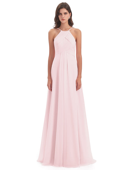 Ellison Floor Length Halter Keyhole Chiffon Bridesmaid Dresses
