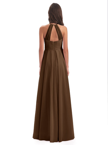 Ellison Floor Length Halter Keyhole Chiffon Bridesmaid Dresses