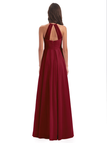 Ellison Floor Length Halter Keyhole Chiffon Bridesmaid Dresses