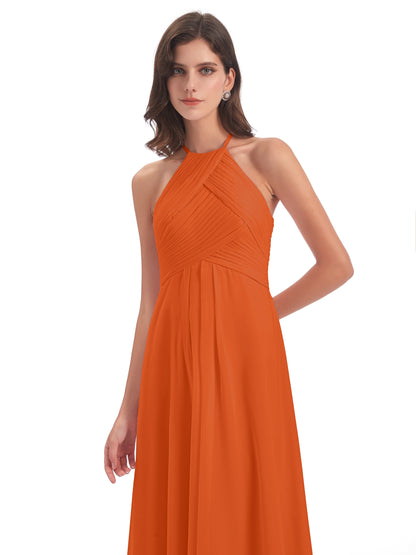 Ellison Floor Length Halter Keyhole Chiffon Bridesmaid Dresses
