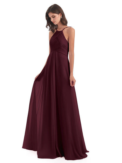 Ellison Floor Length Halter Keyhole Chiffon Bridesmaid Dresses