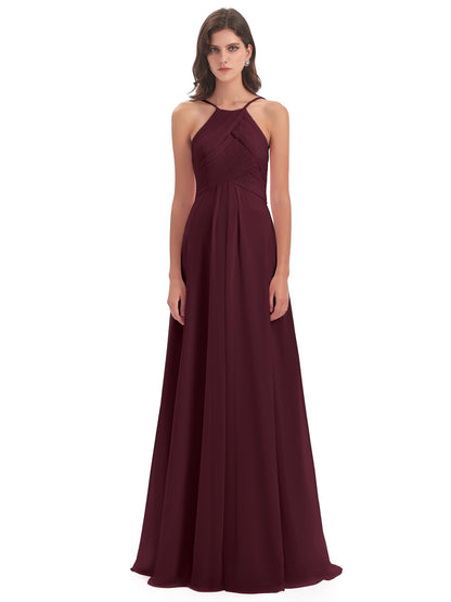 Ellison Floor Length Halter Keyhole Chiffon Bridesmaid Dresses