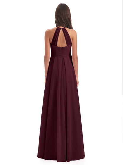 Ellison Floor Length Halter Keyhole Chiffon Bridesmaid Dresses