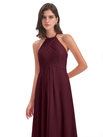 Ellison Floor Length Halter Keyhole Chiffon Bridesmaid Dresses