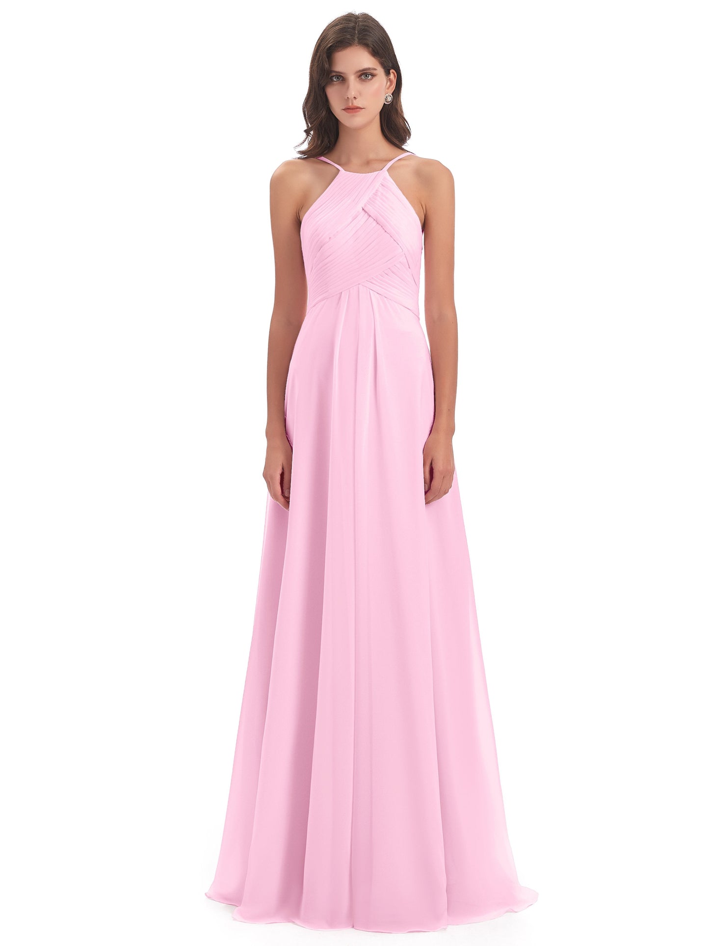 Ellison Floor Length Halter Keyhole Chiffon Bridesmaid Dresses