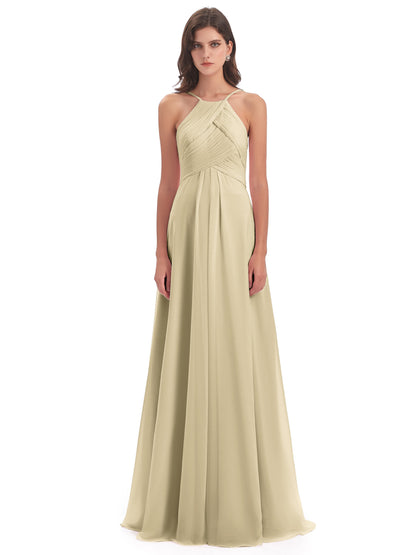 Ellison Floor Length Halter Keyhole Chiffon Bridesmaid Dresses