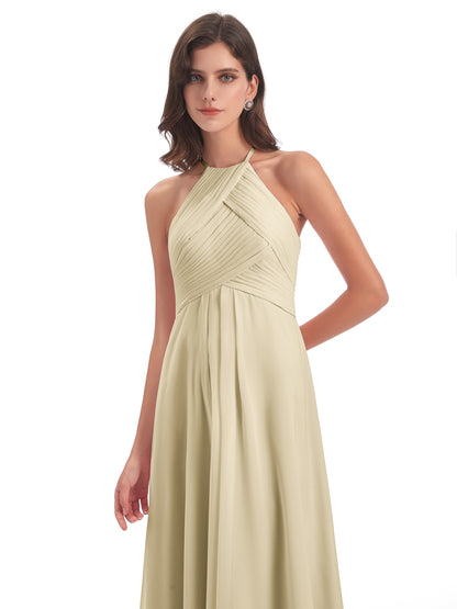 Ellison Floor Length Halter Keyhole Chiffon Bridesmaid Dresses