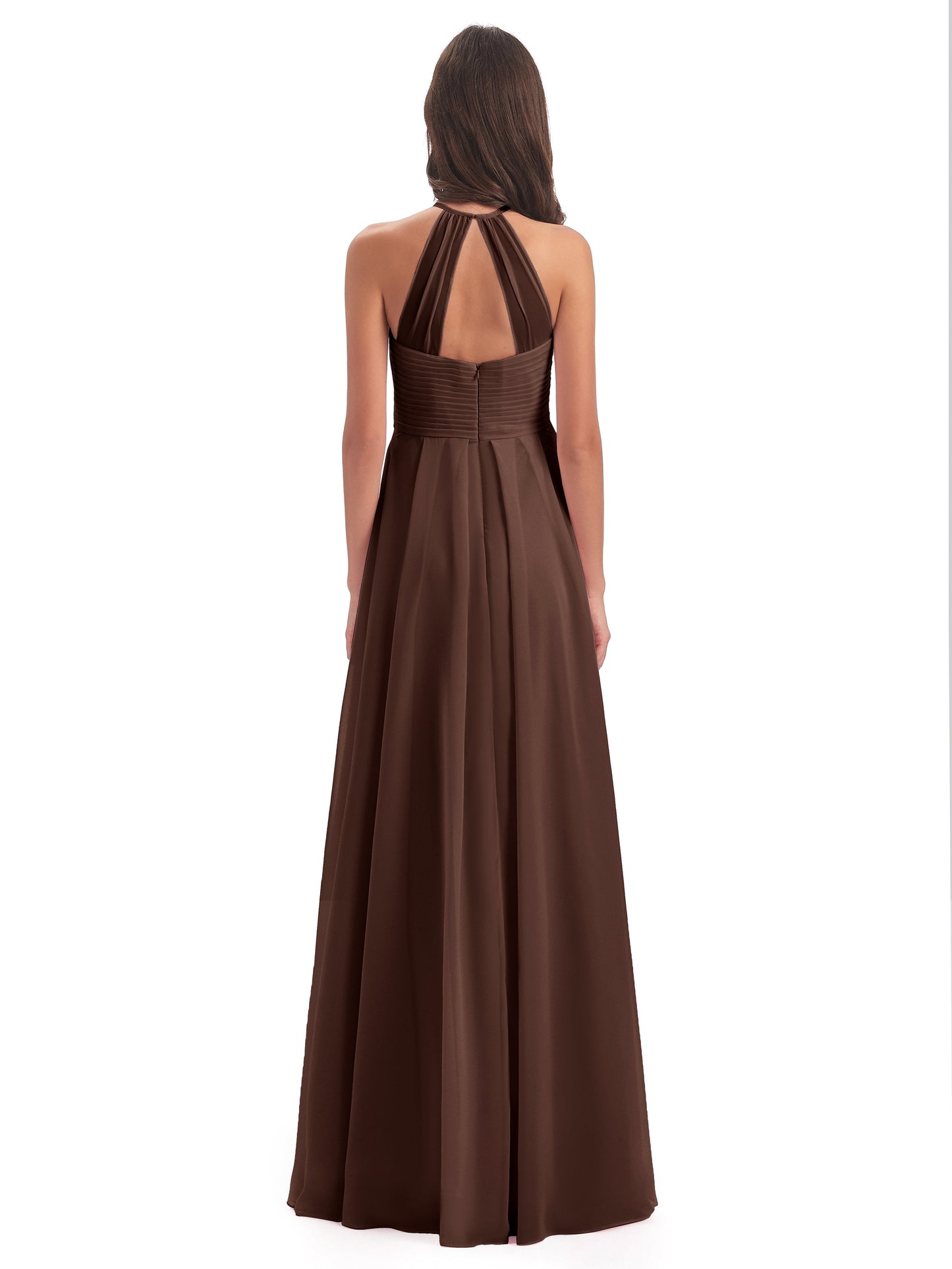 Ellison Floor Length Halter Keyhole Chiffon Bridesmaid Dresses