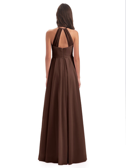 Ellison Floor Length Halter Keyhole Chiffon Bridesmaid Dresses
