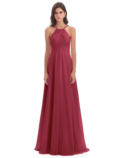 Ellison Floor Length Halter Keyhole Chiffon Bridesmaid Dresses
